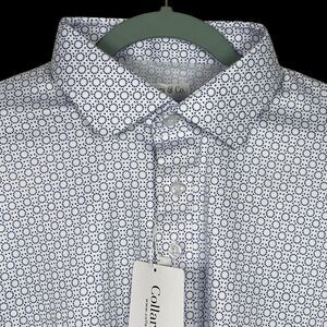 Collars & Co Polo Shirt Mens XL White Navy Scottsdale Spheres Dress Collar NWT